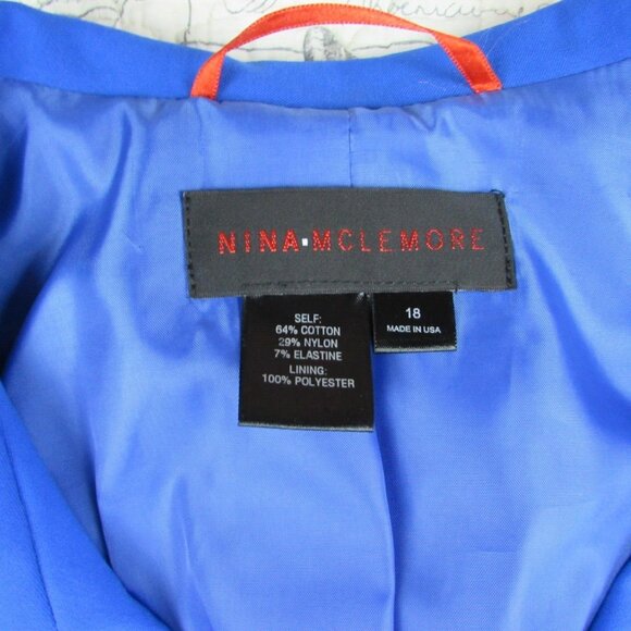 EUC NINA MCLEMORE Jacket Women Stretch cobalt blue Cotton Car Coat Blazer 18 - Picture 3 of 8
